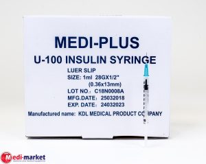 @ מזרק אינסולין 1 מ"ל מחט 28 פריקה 1/100  מדי פלוס