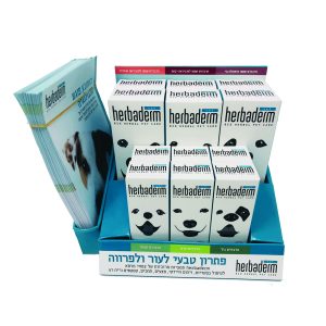 @ מעמד תצוגה + 6 שמפו + 6 משושת ועלונים Herbaderm