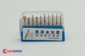 סט מקדחי ראש יהלום דנטלי מצופה זהב 10 יח'