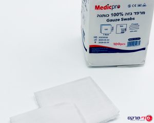 פד גזה 7.5*7.5 ס"מ,8 שכ',17 חוט,מדיקפרו 100