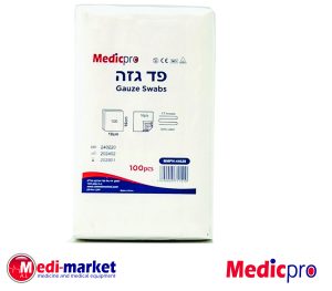 פד גזה 10*10, 16 שכבות,17 חוט 1/100, מדיקפרו