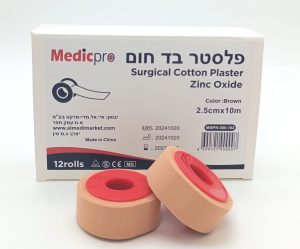 פלסטר בד חום 2.5 ס"מ 10 X מטר, מארז 12 יחידות, מדיקפרו