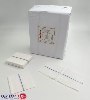 פד גזה כותנה עם פס כחול 10X10 ס"מ, 12 שכבות, 1 ק"ג מדיקפרו