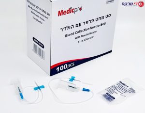 סט מחט פרפר 23G כחול עם הולדר לואקוטיינר 100 X יח' מדיקפרו